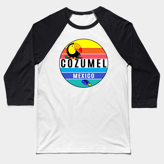 Cozumel Mexico Tropical Beach Toucan Fish Travel Vacation Baseball T-Shirt by TravelTime